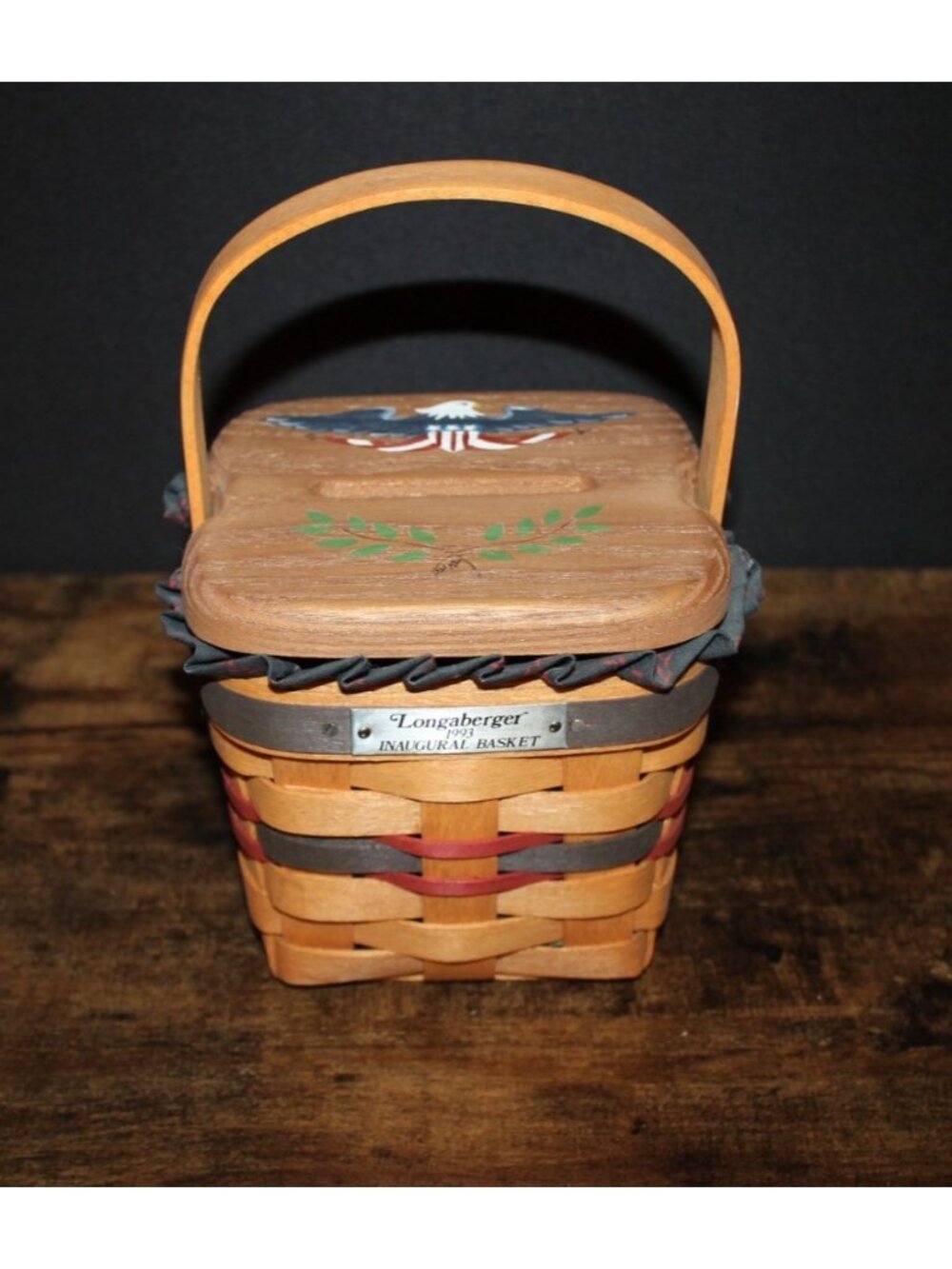 Longaberger 1993 Inaugural Basket  Red & Blue Weave + Patriotic Lid Hand Painted
